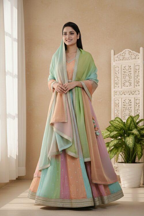 Pastel Multicolor Organza Lehenga Set