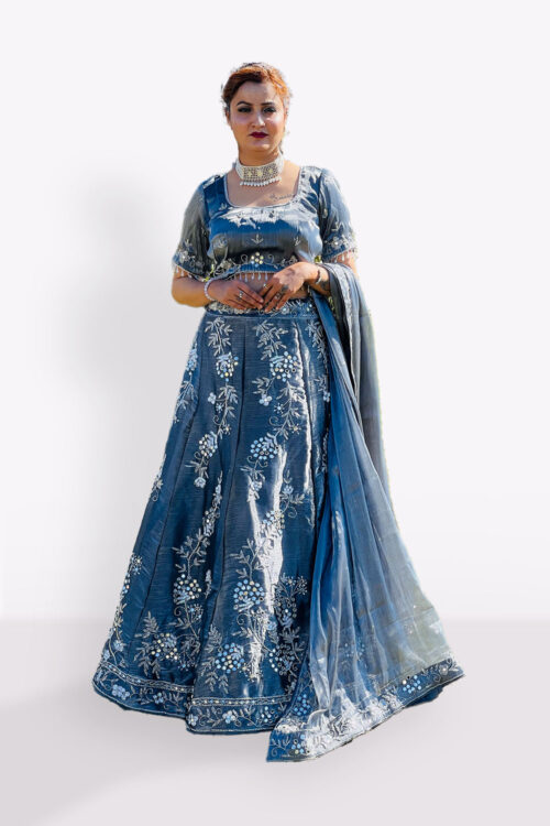 Gray Jimmy Choo Embroidery Sequins Work Blouse Lehnga Set