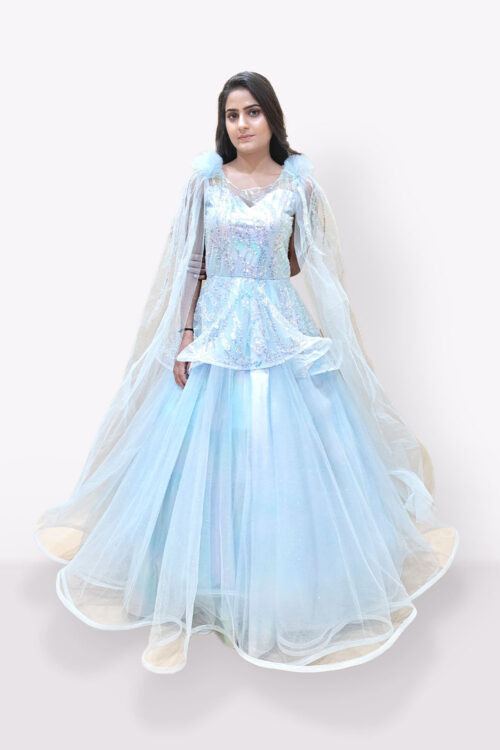 Fairy Blue Sparkle Gown With Sheer Cape
