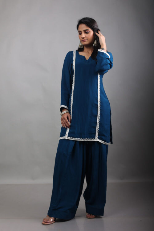 Royal Blue salwar pant Kurta Set with Lace Detailing