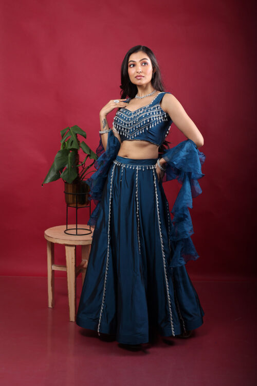 Midnight Mirror Work Lehenga Set – Navy Blue Glam