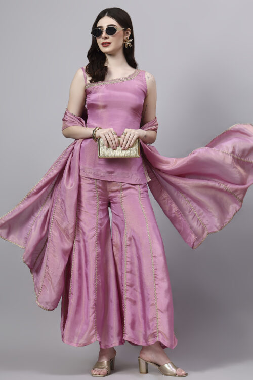 Women Regular Thread Work Kurti with Sharara & With Dupatta