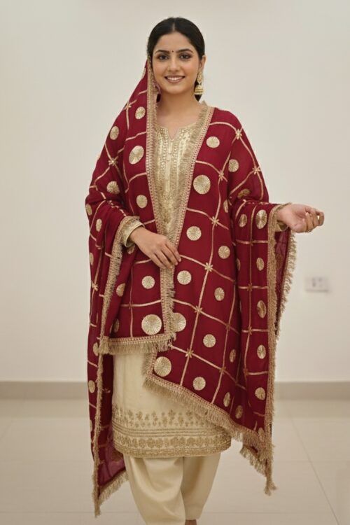 Embroidered Dupatta with Golden Buti Work, Soft Ethnic Dupatta for Festive & Party, Wedding